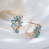 New Fashion Rolled 14K Rose Gold Blue AAA Zircon Crystals Flower Drop Earrings For Women, Party Trendy Jewellery