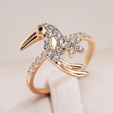 New Luxury Rolled 14K Rose Gold AAA Zircon Diamonds Ethnic Women Bird Rings - Trend Daily Vintage Animal Jewellery