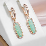 14 Karat Elegant Lake Green Long AAA Zircon Crystals Dangle Earrings For Women