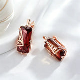 14 Karat Rolled Gold Luxury Square AAA Red Zircon Crystal Women's Long Dangle Earrings