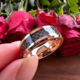 Carbon Fiber Inlay Beveled Polished Classic 8MM Men Women Tungsten Carbide Rings