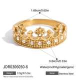 18K Gold Plated Stainless Steel Geometric Fashion Ring With Zircon Crystals Charm Jewellery
