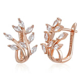 Latest Arrival Cute Leaf Filled 14K Rose Gold Earrings For Women With AAA Zircon Diamonds - Fine Jewellery