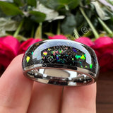 Galaxy Series Opal Inlay Domed Polished 8mm Men Women Tungsten Carbide Rings