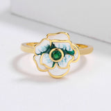 Fashionable AAA Zircon Handmade Enamel Elegant Green Flower Shape Rings