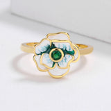 Fashionable AAA Zircon Handmade Enamel Elegant Green Flower Shape Rings