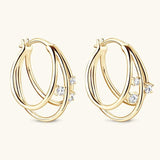 Exquisite Multilayer Circle Bling Moissanite Diamonds Earrings For Women - Silver Huggies Hoop Earrings  Fine Jewellery