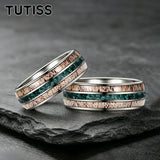 Deer Antler & Meteorite Inlay Silver 8mm Tungsten Carbide Mens Wedding Rings