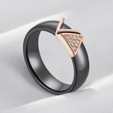 14 Karat Rolled Gold Black Ceramics Shiny Natural AAA Zircon Diamonds Rings For Women