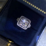 Dazzling  3CT Moissanite Diamonds Silver Square Big Diamond Wedding Engagement Big Rings Fine Jewellery  - The Jewellery Supermarket