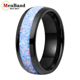 Rainbow Fire Opal Inlay 4/6/8mm Tungsten Carbide  Men Women Comfort Fit Rings