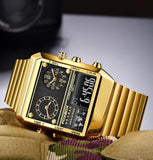 New Top Brand Luxury Gold Stainless Steel Sport Square Digital Analog Big Quartz Fashion Hipster Wristwatches - The Jewellery Supermarket