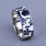 Charming Handmade Blue Enamel Flower Fashion Silver Ring