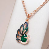 Luxury Filled 14K Rose Gold AAA Blue  Zircon Crystals Peacock Necklace - Vintage Daily Fine Jewellery