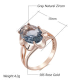 14 Karat Gold Filled AAA Zircon Grey Big Oval Crystal High Quality Fine Jewelry Rings