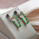 14K Gold Filled Full Green AAA Zircon Crystals Long Women's Luxury Design Earring