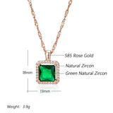 Superb Square Green 14K Rolled Rose Gold AAA Zircon Crystal Necklace For Women - Luxury Crystal Jewellery