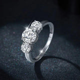 Splendid 3-stone S925 Sterling Silver with 14CGP Moissanite Diamonds Rings Engagement Wedding Promise Jewellery