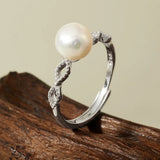 Elegant Hollow Design Natural Freshwater Pearl 925 Sterling Silver Ring