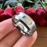 Beveled Brushed Polished Finish 8mm Men Women Two Tone Tungsten Wedding Rings