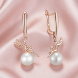 14 Karat Rolled Gold Luxury Angel Pearl Drop Fashion Wedding Jewelry Earrings for Women