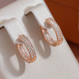 14K Rolled Gold Classic Double Layer Full AAA Zircon Diamonds Women Hoop Earrings