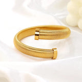 Trendy Wide Chunky Women Stainless Steel Cuff Bangles, Attractive Spiral Texture PVD Gold Plated Daily Wear Bracelet - The Jewellery Supermarket