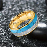 White Meteorite Block-like Turquoise Inlay 6/8MM Tungsten Rings for Men And Women