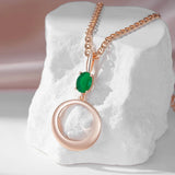 14K Rolled Gold Green AAA Zircon Crystal Circular Round Glossy Luxury Necklace