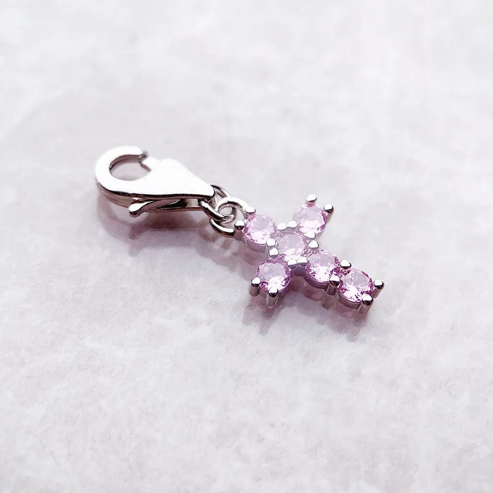New Pink CZ Crystals Cross Charm Pendant 925 in Sterling Silver Romantic Christian Jewellery For Women - The Jewellery Supermarket