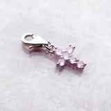 New Pink CZ Crystals Cross Charm Pendant 925 in Sterling Silver Romantic Christian Jewellery For Women