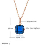 Vintage Design Classic Square Rolled 14K Rose Gold AAA Blue Zircon Pendant Necklace - Daily Fashion Jewellery