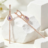 14K Gold Filled Luxury Purple White AAA Zircon Diamonds Long Tassel Drop Earrings