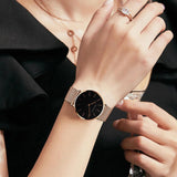 New Simple Elegant Rose Gold Tone Stainless Steel Women Bracelet Watch - Quartz Movement Steel Mesh Watches