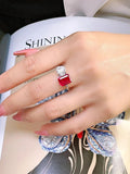 New Luxurious High Carbon Red Corundum Double Stone Ring Set Women's Party Engagement Fine Jewellery - The Jewellery Supermarket