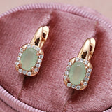 14 Karat Filled Gold New Geometric Oval Jade Green AAA Zircon Crystals Elegant Earrings