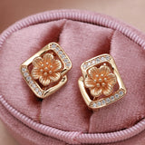 14K Gold Filled Elegant Geometric Rectangle AAA Zircon Diamonds Hollow Flower Earrings
