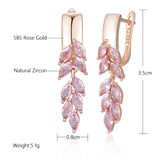 14 Karat Filled Gold Vintage Pink AAA Zircon Crystals Leaf Luxury Dangle Earrings For Women