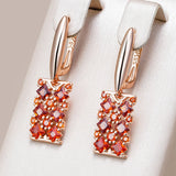 14 Karat Gold Filled Shiny Red AAA Zircon Crystals Square Drop Elegant Earrings For Women