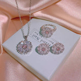 2022 NEW S925 Sterling Silver Wedding Jewelry Sets Vintage Sunflower Topaz Pink Quartz Necklace Ring Earrings Gift for Women - The Jewellery Supermarket