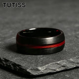 Black Dome Brushed Middle Groove Embedded With Red Fishing Line 6mm 8mm Tungsten Ring