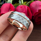 Multi-Faceted Brushed Offset Grooved  Hammer Finish 8MM Tungsten Wedding Rings