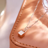 14K Rolled Gold Glossy Square Pendant Fashion Oval Buckle Geometric Necklace