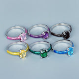 Exquisite Enamel Classic Inlay Blue Purple Black Yellow AAA Zircon Rings