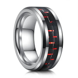 New Chamfered Inlaid Carbon Fiber 8mm Tungsten Couples Rings for Women Men