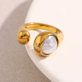 18K Gold Plated Vintage Style Geometric Asymmetric Snake Pearl Ring