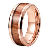 New Tungsten Wood Inlay Beveled Egdes Flat Polished Finish Fashion Wedding Rings For Men Women - The Jewellery Supermarket