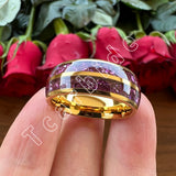 Purple Crystal Stone Inlay Domed Polished 6mm 8mm Tungsten Wedding Men Women Rings