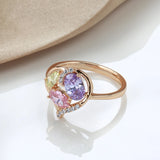 14K Gold Filled Hollow Love Translucent Colored AAA Zircon Crystal Versatile Ring