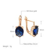 14K Gold Filled Geometric Oval Cut Dark Blue AAA Zircon Crystals Clip Elegant Earrings